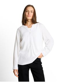 Langarmbluse Tom Tailor, Damen, Gr. 46, wei&szlig;, Web, Obermaterial: 55% Lyocell, 45% Viskose, unifarben, regular fit h&uuml;ftbedeckend, Rundhals, 1-Knopf-Manschette, Blusen Langarmbluse, mit Viskose