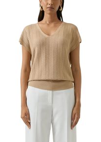 Strickpullover s.Oliver BLACK LABEL, Damen, Gr. XS (34), sesame, Strick, Obermaterial: 90% Viskose, 10% metallisierte Fasern, Strukturmuster, relaxed fit normal, V-Ausschnitt, Pullover Strickpullover, mit Struktur Muster