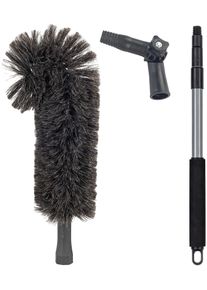 Staubbesen Maximex "Ziegenhaar mit Knickgelenk und Teleskopstiel", schwarz (schwarz, grau), B:14cm H:169cm L:8cm, Kunststoff, Stahl, Staubwischer, Staubbesen, Staubwedel, 100 % Ziegenhaar, spezielle H&auml;kelnadelform f&uuml;r Ecken