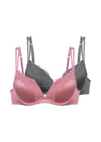 Push-up-BH Dorina "Origins Shiny Micro", Damen, Gr. 75, Cup A, pink, grau, Spitze, Obermaterial: 63% Polyamid, 19% Elasthan, 18% Polyester, BHs Push-up-BH, vorgeformte Cups, Spitzendetails, Doppeltr&auml;ger vorn
