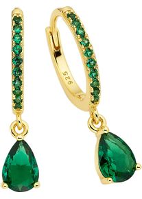 Paar Creolen Firetti "Schmuck Geschenk Silber 925 Ohrschmuck Ohrringe Tropfenanh&auml;nger", gold (gelbgoldfarben, gr&uuml;n, gr&uuml;n), Ohrringe, Damen, 15,2mm, Silber 925 (Sterlingsilber), Paar Creolen, mit Zirkonia (synth.) oder Spinell (synth.)