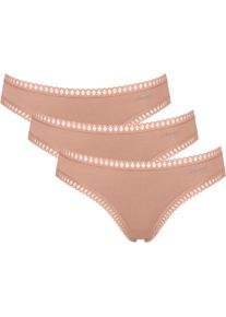 Minislip Sloggi "GO Crush Mini C3P", Damen, Gr. XS, braun (cameo braun), Single Jersey, Obermaterial: 95% Baumwolle, 5% Elasthan, gemustert, unifarben, k&ouml;rpernah, Unterhosen Minislip, mit Spitzendetails