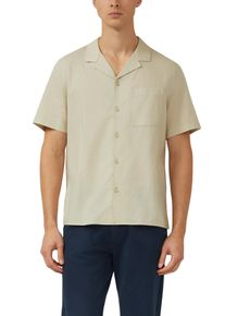 Kurzarmhemd s.Oliver, Damen, Gr. 3XL, N-Gr, bone beige, Web, Obermaterial: 52% Leinen, 48% Baumwolle, unifarben, normal h&uuml;ftbedeckend, V-Ausschnitt, abgesteppte Kante, Hemden Kurzarmhemd, mit kurzem Reverskragen und Knopfleiste