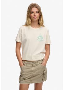 Print-Shirt Superdry "ROADSIDE TRADE RELAXED TEE", Damen, Gr. XS, desert bone sanftes wei&szlig;, Single Jersey, Obermaterial: 100% Baumwolle, bedruckt, relaxed fit normal, Rundhals, Shirts Print-Shirt