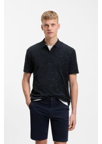 Poloshirt BOSS Orange, Herren, Gr. M, dunkelblau404, Frottee, Obermaterial: 85% Baumwolle, 15% Polyester, unifarben, relaxed fit normal, Rundhals, abgesteppte Kante, Shirts Poloshirt, florales Jacquardmuster, Baumwollfrottee, Relaxed Fit