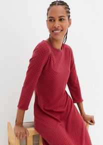 Midikleid bonprix, Damen, Gr. 56/58 (XXXL), N-Gr, rot (magentarot, schwarz graphisch), Obermaterial: 65% Polyester, 30% Viskose, 5% Elasthan, ausgestellt, Kleider Midikleid, aus Polyester, Viskose und Elasthan, ausgestellte Passform