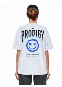 Oversize-Shirt Trueprodigy "Hajin F Logo Print Oversized Rundhals", Damen, Gr. XL, grau (graumelange), Obermaterial: 50% Baumwolle CO. 50% Polyester PES., Rundhals, Shirts Oversize-Shirt