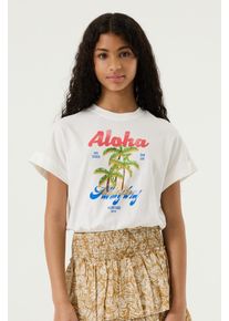 Rundhalsshirt Garcia, M&auml;dchen, Gr. 152/158, sanftes wei&szlig;, Jersey, Obermaterial: 100% Baumwolle, bedruckt, normal h&uuml;ftlang, Rundhals, mit Aufschlag, Shirts Rundhalsshirt, kurz, mit gro&szlig;&eacute;m Frontprint, for Girls