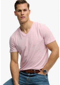 Rundhalsshirt Superdry "CLASSIC COTTON LINEN VEE", Damen, Gr. XL, pink lady, Single Jersey, Obermaterial: 80% Baumwolle, 20% Leinen, unifarben, relaxed fit normal, Rundhals, Shirts Rundhalsshirt, aus tollem Baumwoll-Leinen-Mischgewebe