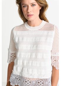 Spitzenshirt RICHROYAL, Damen, Gr. S, pearl wei&szlig;, Single Jersey, Obermaterial: 100% Baumwolle, unifarben, regular fit taillenbedeckt, Rundhals, eingesetzt Spitzenkante, Shirts Spitzenshirt, Regular fit mit Spitzendetails