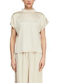 Kurzarmbluse comma, Damen, Gr. 46, bone beige, Web, Obermaterial: 54% Polyester, 46% Viskose, unifarben, l&auml;ssig geschnitten h&uuml;ftbedeckend, Rundhals, abgesteppte Kante, Blusen Kurzarmbluse, mit Cut-Out hinten und 1-Knopf-Verschluss