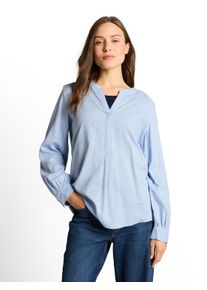 Langarmbluse Tom Tailor, Damen, Gr. 46, kentucky blau, Web, Obermaterial: 55% Lyocell, 45% Viskose, unifarben, regular fit h&uuml;ftbedeckend, Rundhals, 1-Knopf-Manschette, Blusen Langarmbluse, mit Viskose