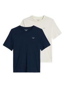 Marc O'Polo T-Shirt MARC O'POLO DENIM "T-Shirt T-Shirt, SSL, Logo Print, Reg F 2er Pack", Damen, Gr. XL, dunkelblau, wei&szlig;, Obermaterial: 100% Baumwolle CO., Shirts T-Shirt