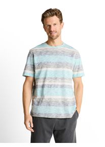 Kurzarmshirt Tom Tailor, Damen, Gr. XL, river teal multi color stripe, Single Jersey, Obermaterial: 100% Baumwolle, gestreift, regular fit h&uuml;ftbedeckend, Rundhals, Shirts Kurzarmshirt, im Streifen-Design