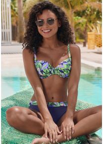 B&uuml;gel-Bikini-Top s.Oliver "Avin", Damen, Gr. 40, Cup F, gr&uuml;n, blau bedruckt, Recycling-Polyamid, bedruckt, Bikini-Oberteile B&uuml;gel-Bikini-Top, mit modernem Allover-Print
