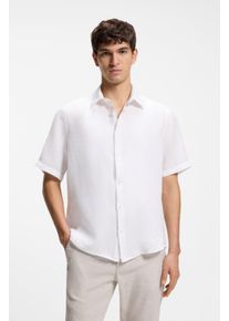 Kurzarmhemd BOSS Orange "Rash Premium Herrenmode", Damen, Gr. XL, N-Gr, wei&szlig;100, Web, Obermaterial: 100% Leinen, unifarben, regular fit h&uuml;ftbedeckend, abgesteppte Kante, Hemden Kurzarmhemd, aus reinem Leinen, regular fit