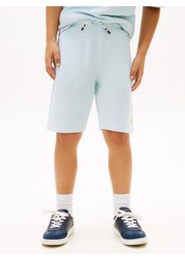 Shorts Tommy Hilfiger "TH SCRIPT JERSEY TWILL SHORT", Jungen, Gr. 8 (128), N-Gr, keepsake blau, Twill, Obermaterial: 100% Baumwolle, unifarben, knielang, Hosen Shorts, Kinder bis 16 Jahre, weites Bein