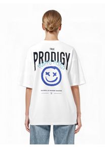 Oversize-Shirt Trueprodigy "Hajin F Logo Print Oversized Rundhals", Damen, Gr. S, wei&szlig;, Obermaterial: 100% Baumwolle CO., Rundhals, Shirts Oversize-Shirt
