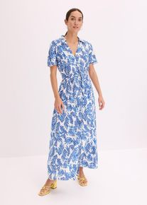 bonprix bedrucktes Maxikleid aus flie&szlig;ender Viskose, wei&szlig;, Gr.36, modisch bedrucktes Maxikleid mit Knopfleiste vorne und Bindeband in der Taille, aus Viskose