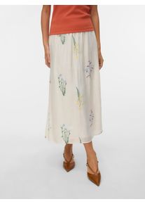 V&eacute;ro Moda Sommerrock VERO MODA "VMLINA HW 7/8 EMB SKIRT WVN", Damen, Gr. XS, snow wei&szlig; detail:colorful emb, Web, Obermaterial: 82% Viskose, 18% Nylon, bestickt, normal ca. Mitte Wade, R&ouml;cke Sommerrock, Viskosemischung, normal geschnitten, mit Stickerei