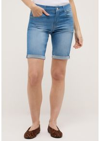 Bermudas Angels "BERMUDA TURN UP", Damen, Gr. 46, N-Gr, light blau, Denim/Jeans, Obermaterial: 89% Baumwolle, 8% Polyester, 3% Elasthan, unifarben, straight fit knielang, Hosen Bermudas, 5-Pocket-Jeansbermuda mit Aufschlag und Stretch