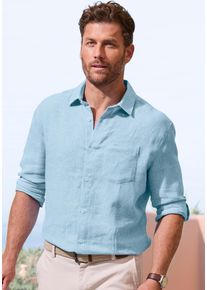 Leinenhemd John Devin "Langarmhemd", Damen, Gr. XXXL (47/48), N-Gr, hellblau, Leinenmischung, Obermaterial: 55% Leinen, 45% Baumwolle, regular fit normal, Rundhals, 2-Knopf-Manschette, Hemden Leinenhemd, Luftiges Freizeithemd mit Krempelfunktion