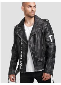 Lederjacke Trueprodigy "Russell mit Nieten, Print und Waschung", Damen, Gr. M, schwarz, Obermaterial: 100% Ziegenleder goatskin., slim fit, Jacken Lederjacke
