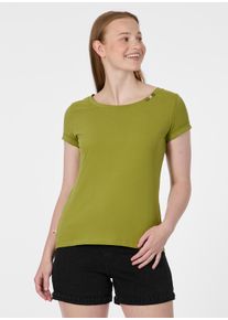 Kurzarmshirt Ragwear "FLLORAH GOTS", Damen, Gr. XS, pistachio, Jersey, Obermaterial: 100% Baumwolle, unifarben, normal, Rundhals, Shirts Kurzarmshirt, Bestseller aus Single Jersey mit softem Finish und Kn&ouml;pfen