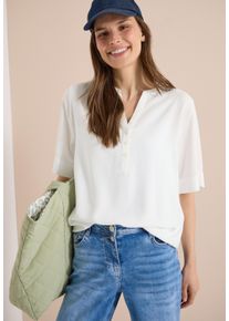 Kurzarmbluse Cecil, Damen, Gr. XS (36), vanillewei&szlig;, Web, Obermaterial: 100% Viskose, unifarben, regular fit normal, Rundhals, Blusen Kurzarmbluse, mit Knopfleiste