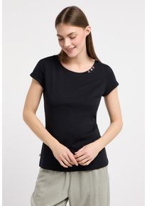 Kurzarmshirt Ragwear "FLLORAH GOTS", Damen, Gr. XS, schwarz, Jersey, Obermaterial: 100% Baumwolle, unifarben, normal, Rundhals, Shirts Kurzarmshirt, Bestseller aus Single Jersey mit softem Finish und Kn&ouml;pfen
