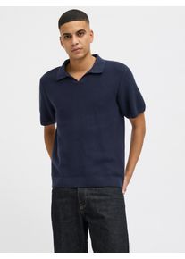 Jack & Jones Rundhalspullover JACK & JONES "JPRCCEASTON KNIT SPLIT NECK SS SN", Damen, Gr. S, blau (night sky), Strick, Obermaterial: 100% Baumwolle, unifarben, regular fit h&uuml;ftbedeckend, V-Ausschnitt, Pullover Rundhalspullover