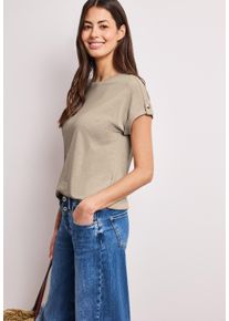 Shirttop Street One, Damen, Gr. 42, cotton beige, Jersey, Obermaterial: 50% Baumwolle, 50% Modal, unifarben, h&uuml;ftbedeckend, Rundhals, 1-Knopf-Manschette, Tops Shirttop, Sommershirt mit Rundhals und Knopfdetails