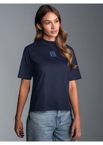 T-Shirt TRIGEMA "TRIGEMA T-Shirt mit Stehkragen", Damen, Gr. XL, blau (navy), Single Jersey, 100% Baumwolle, Basic, Rundhals, Shirts T-Shirt
