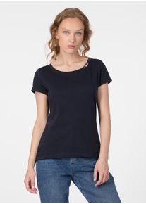 Kurzarmshirt Ragwear "FLLORAH GOTS", Damen, Gr. XS, navy, Jersey, Obermaterial: 100% Baumwolle, unifarben, normal, Rundhals, Shirts Kurzarmshirt, Bestseller aus Single Jersey mit softem Finish und Kn&ouml;pfen