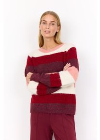 Strickpullover soyaconcept "SC-ILENE 3", Damen, Gr. XL, rot (dunkelrot mel combi), Strick, Obermaterial: 70% Polyester, 21% Nylon, 8% Wolle, 1% Elasthan, gestreift, meliert, normal, Rundhals, Pullover Strickpullover