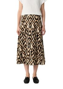 Midirock comma, Damen, Gr. 44, grau (grau, schwarz), Web, Obermaterial: 54% Lyocell, 26% Viskose, 20% Leinen, gemustert, normal kniebedeckend, R&ouml;cke Midirock, mit grafischem Muster, Viskose-Leinen-Mischung