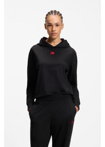 Hoodie HUGO UNDERWEAR "Signature", Damen, Gr. XL, schwarz 001, Sweatware, Obermaterial: 48% Baumwolle, 48% Modal, 4% Elasthan, normal normal, B&uuml;ndchen, Sweatshirts Hoodie, basic, normale Passform