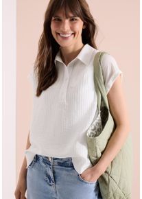 Kurzarmbluse Cecil, Damen, Gr. L (42), vanillewei&szlig;, Web, Obermaterial: 76% Viskose, 24% Polyamid, unifarben, regular fit normal, ohne Ausschnitt, Blusen Kurzarmbluse, mit dekorativer Knopfleiste