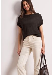 Kurzarmpullover Street One, Damen, Gr. 46, espresso braun, Strick, Obermaterial: 100% Viskose, unifarben, l&auml;ssig geschnitten h&uuml;ftbedeckend, U-Boot-Ausschnitt, Flachstrickb&uuml;ndchen, Pullover Kurzarmpullover, mit U-Boot-Ausschnitt und aus reiner Viskose