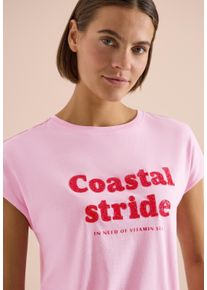 Kurzarmshirt Cecil, Damen, Gr. XL (44), light blush rose, Jersey, Obermaterial: 50% Baumwolle, 50% Modal, bedruckt, normal h&uuml;ftbedeckend, U-Boot-Ausschnitt, abgesteppte Kante, Shirts Kurzarmshirt, Sommershirt mit Boatneck und Wording Print