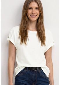 Shirttop Street One, Damen, Gr. 44, sanftes wei&szlig;, Jersey, Obermaterial: 50% Baumwolle, 50% Modal, unifarben, h&uuml;ftbedeckend, Rundhals, 1-Knopf-Manschette, Tops Shirttop, Sommershirt mit Rundhals und Knopfdetails