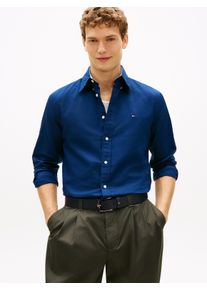 Langarmhemd Tommy Hilfiger "LINEN BLEND SOLID BTD", Damen, Gr. XXL, N-Gr, carbon navy, Web, Obermaterial: 52% Baumwolle, 48% Leinen, regular fit normal, Manschette, Hemden Langarmhemd, regular fit, Button-down-Kragen