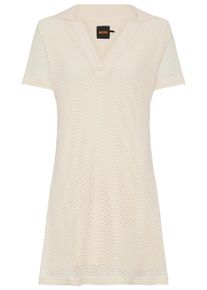 Polokleid BOSS Orange "Eloa Premium Damenmode", Damen, Gr. XS, N-Gr, open wei&szlig; 118, Strick, Obermaterial: 70% Baumwolle, 30% Polyester, unifarben, regular fit kniefrei, V-Ausschnitt, H&auml;kelkante, Kleider Polokleid, H&auml;kelkleid in kniefreier L&auml;nge