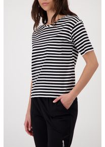 T-Shirt monari "Shirt Basic Pima Ringel", Damen, Gr. 46, schwarz gem, Web, Obermaterial: 100% Baumwolle, gestreift, regular fit taillenbedeckt, Rundhals, eingesetzt abgesteppte Kante, Shirts T-Shirt, Regular fit mit Streifenmuster