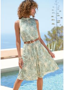 Jerseykleid Lascana, Damen, Gr. 46, N-Gr, t&uuml;rkis, beige bedruckt, Jersey, Obermaterial: 100% Viskose, bedruckt, figurumspielend knieumspielend, hoch geschlossener Ausschnitt, Kleider Jerseykleid, mit Allover Animal-Print