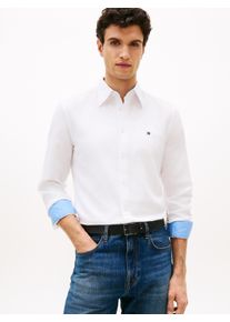 Langarmhemd Tommy Hilfiger "LINEN BLEND SOLID BTD", Damen, Gr. S, N-Gr, wei&szlig;, Web, Obermaterial: 52% Baumwolle, 48% Leinen, regular fit normal, Manschette, Hemden Langarmhemd, regular fit, Button-down-Kragen