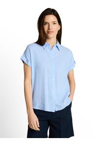 Hemdbluse Tom Tailor, Damen, Gr. 46, fjord blau irregular stripe, Web, Obermaterial: 55% Lyocell, 45% Viskose, gestreift, regular fit normal, ohne Ausschnitt, Blusen Hemdbluse, mit Knopfleiste