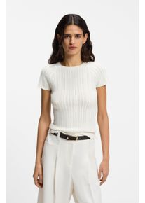 Kurzarmpullover BOSS Orange "Fice Premium Damenmode", Damen, Gr. XS, open wei&szlig; 118, Strick, Obermaterial: 79% Viskose, 21% Polyester, unifarben, slim fit normal, Rundhals, Raglan&auml;rmel gewellter Abschluss, Pullover Kurzarmpullover, mit Wellenstruktur, Slim Fit