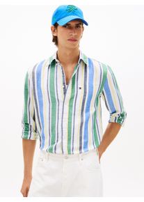 Langarmhemd Tommy Hilfiger "LINEN BLEND BOLD STRIPE", Damen, Gr. XXL, N-Gr, nouveau gr&uuml;n, stripe, Web, Obermaterial: 52% Baumwolle, 48% Leinen, regular fit normal, Manschette, Hemden Langarmhemd, regular fit, Leinenmix, mit Streifen