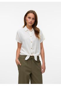 V&eacute;ro Moda Kurzarmbluse VERO MODA "VMTHEA SS TIE SHIRT WVN NOOS", Damen, Gr. XS, snow wei&szlig;, Web, Obermaterial: 70% Viskose, 30% Leinen, unifarben, normal, Blusen Kurzarmbluse, Viskosemischung, loose fit
